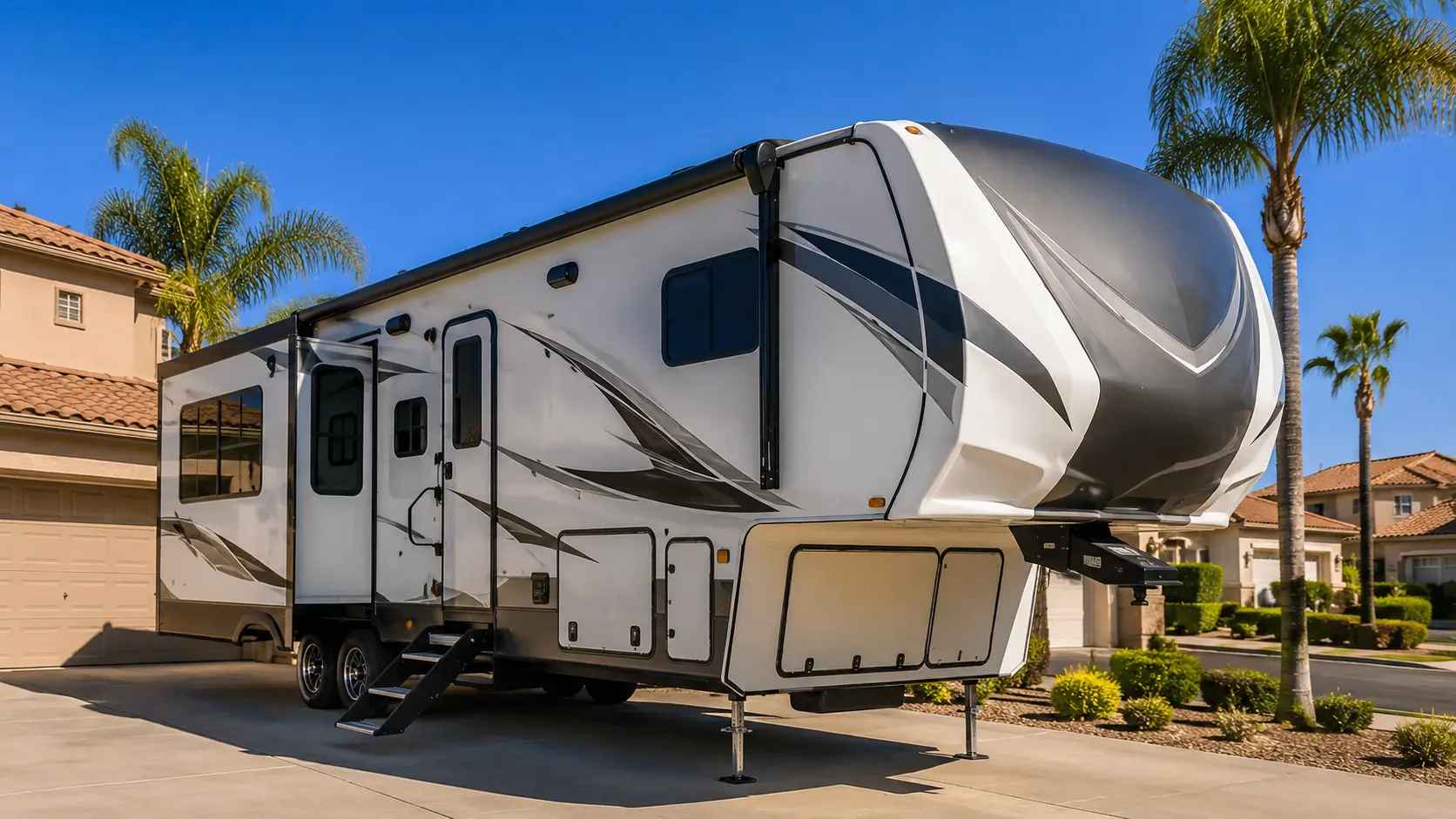 RV Plumbing Repair in Sacramento, CA RV plumbing repair technician fixing water leak under travel trailer at campground in Sacramento CA